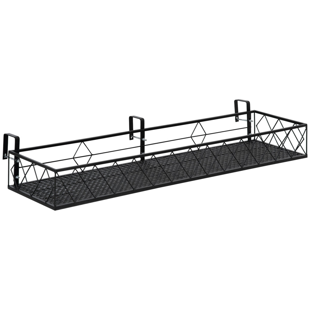 EASYCOMFORT Outdoor Planter Pot Holder with Hooks for Metal Balcony Railing, 100x31x12cm, Black