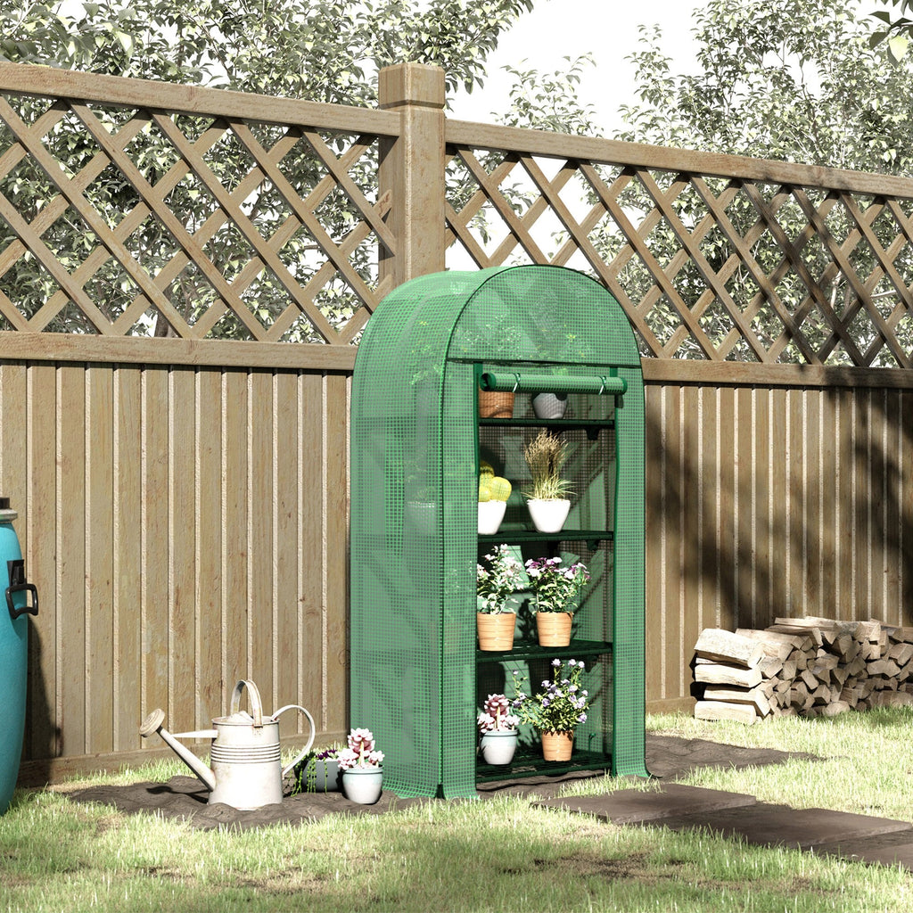EasyComfort Tuinkas met metalen schappen en PE-afdekking, oproldeur 80x49x160 cm