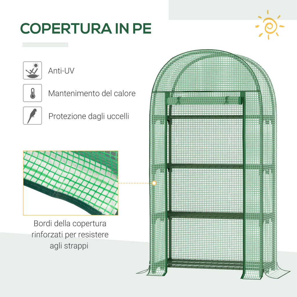 EasyComfort Tuinkas met metalen schappen en PE-afdekking, oproldeur 80x49x160 cm