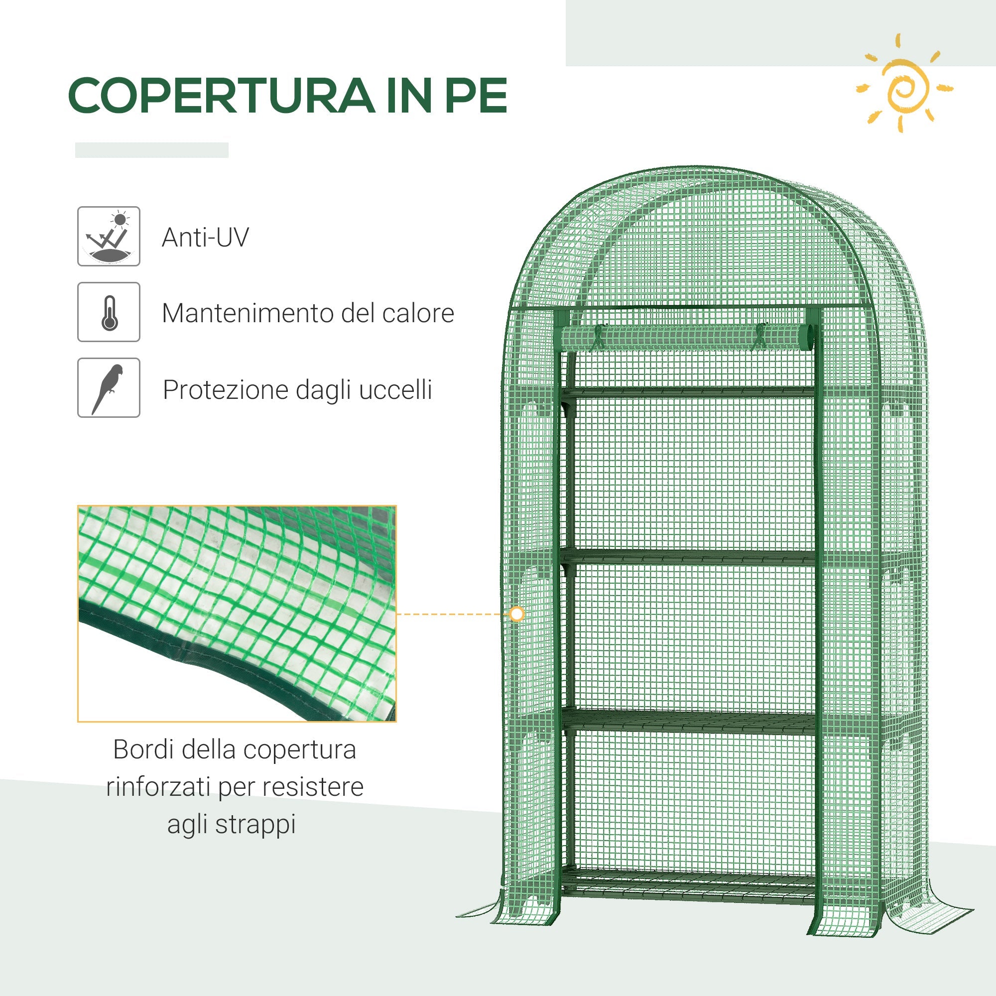EasyComfort Tuinkas met metalen schappen en PE-afdekking, oproldeur 80x49x160 cm