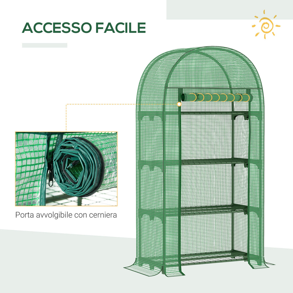 EasyComfort Tuinkas met metalen schappen en PE-afdekking, oproldeur 80x49x160 cm