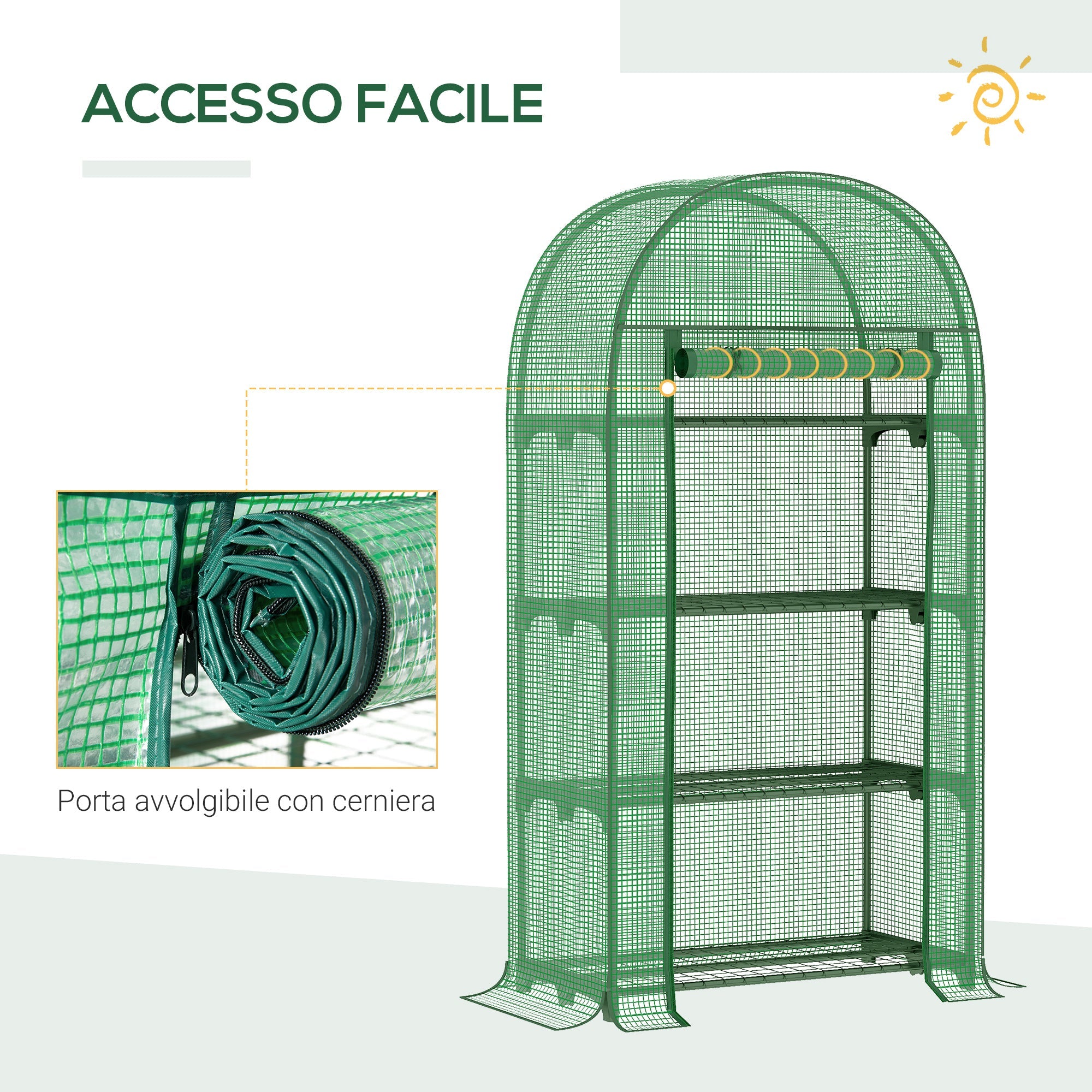 EasyComfort Tuinkas met metalen schappen en PE-afdekking, oproldeur 80x49x160 cm