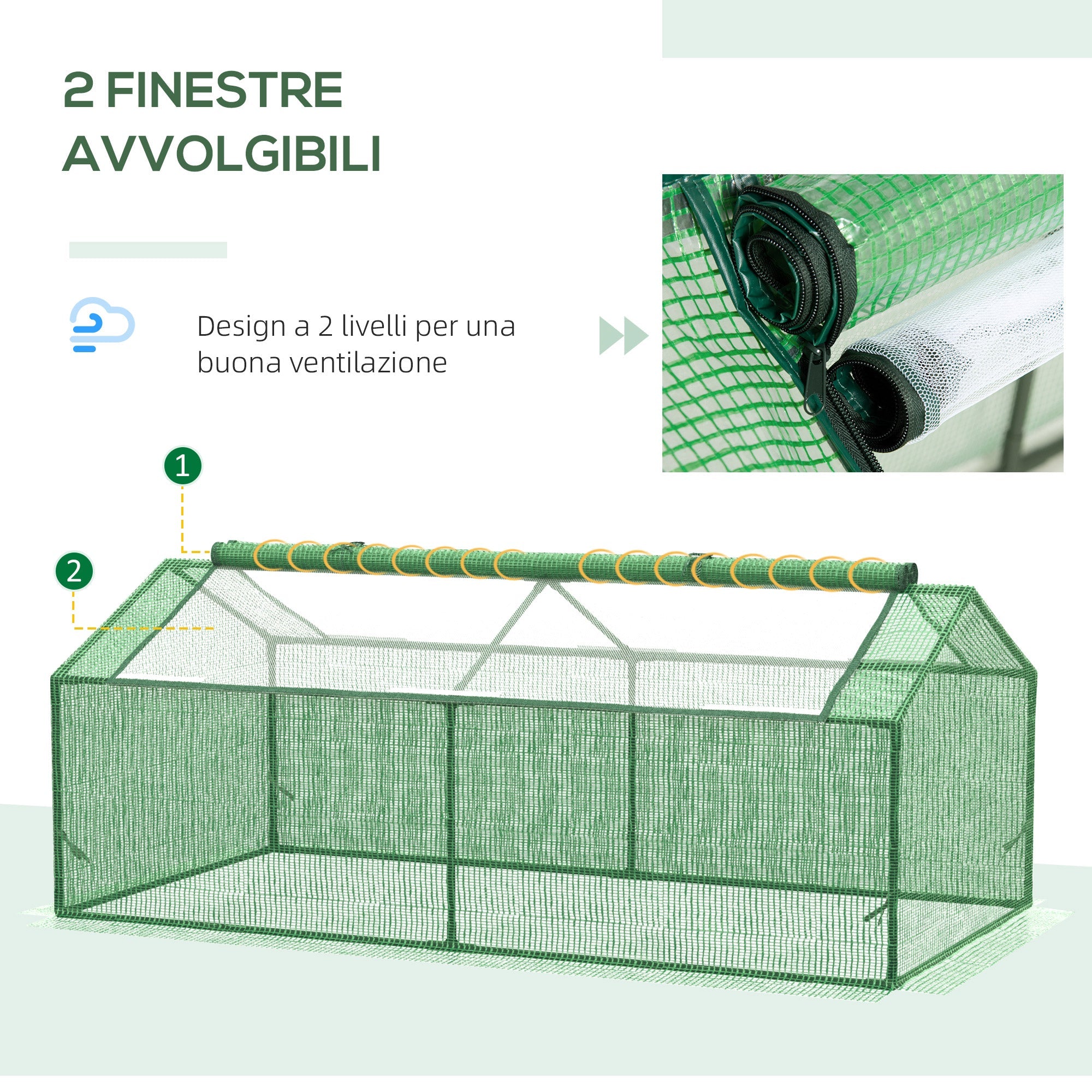 Easycomfort Serra Piccola per Giardino e Balcone with Finestre e Copertura in PE, 180x90x70cm, Verde