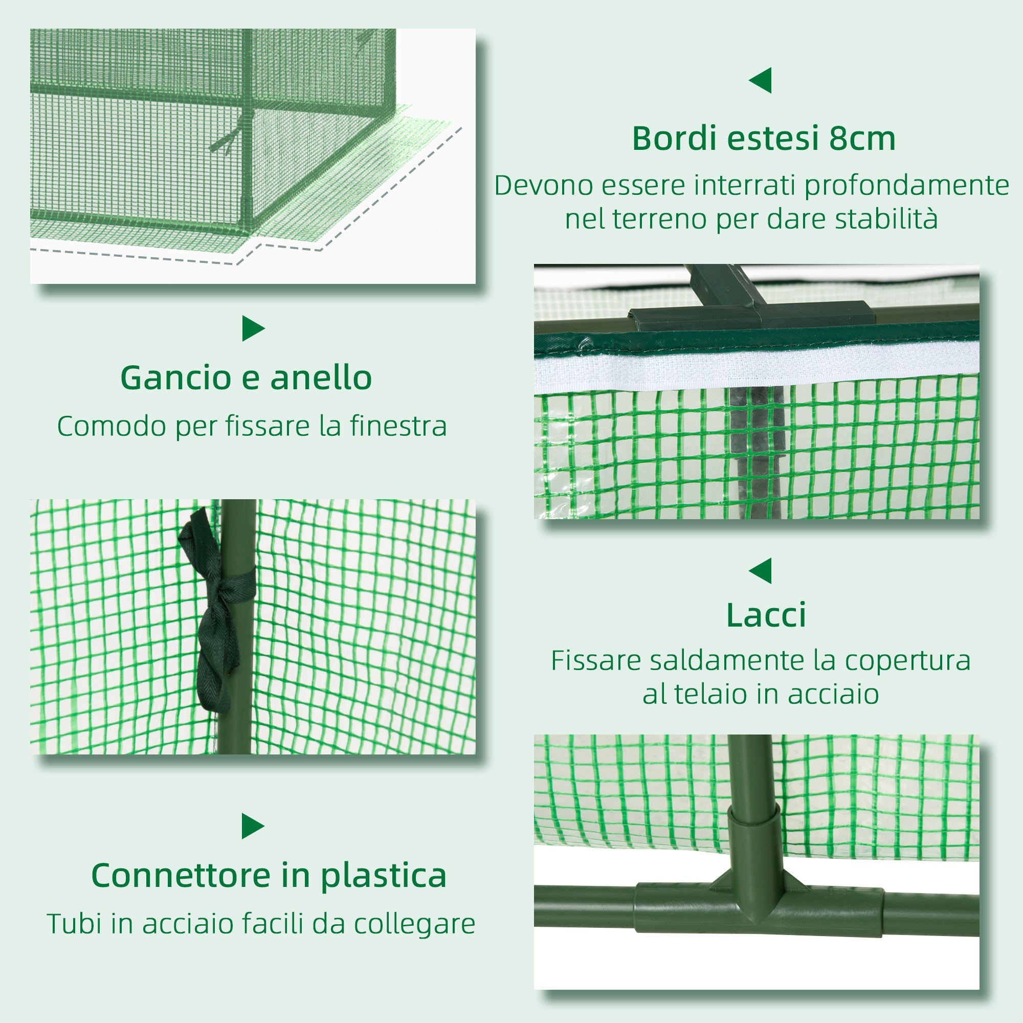 Easycomfort Serra Piccola per Giardino e Balcone with Finestre e Copertura in PE, 180x90x70cm, Verde