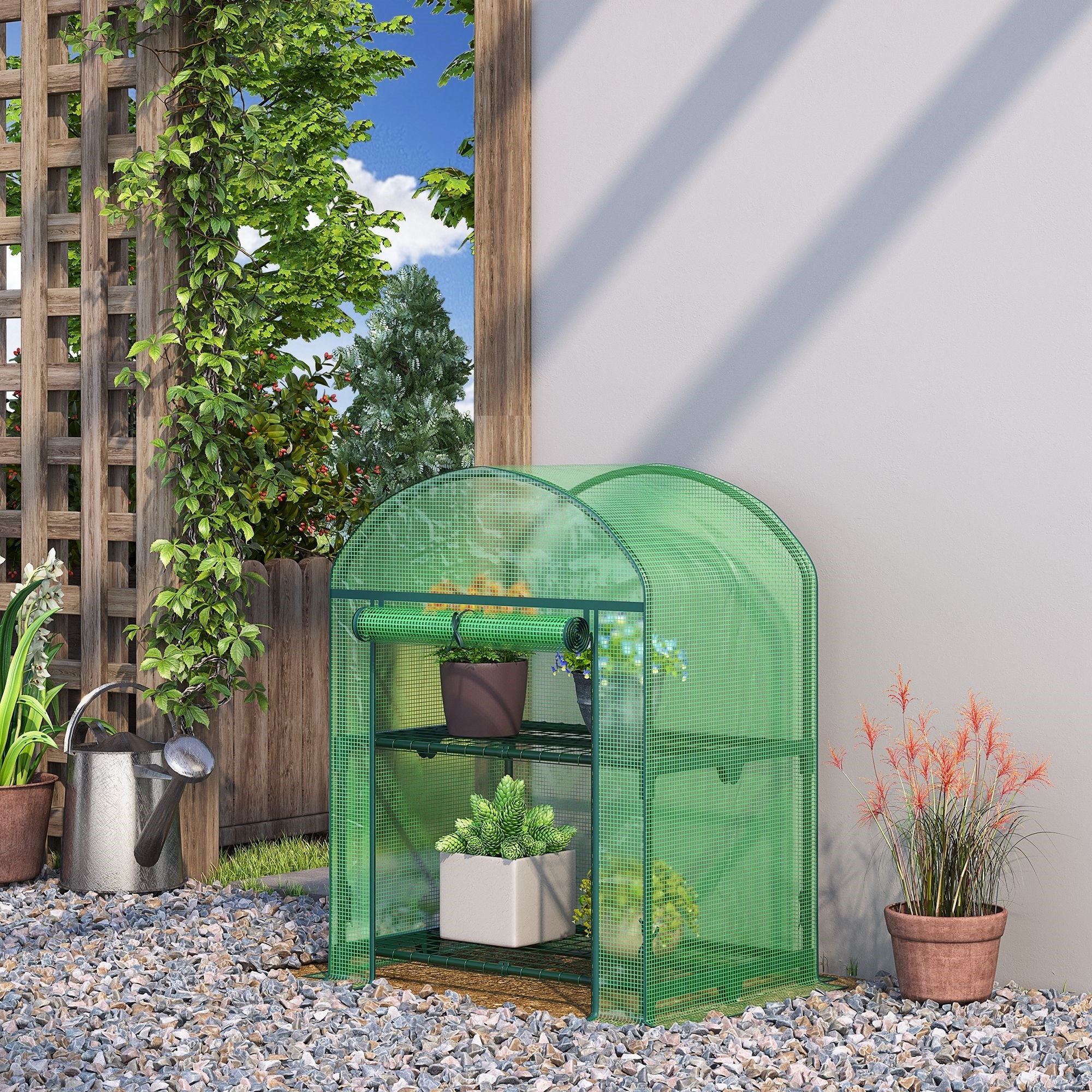 EasyComfort Mini Garden Greenhouse - Tuinkas met 2 metalen schappen, 69x49x92 cm
