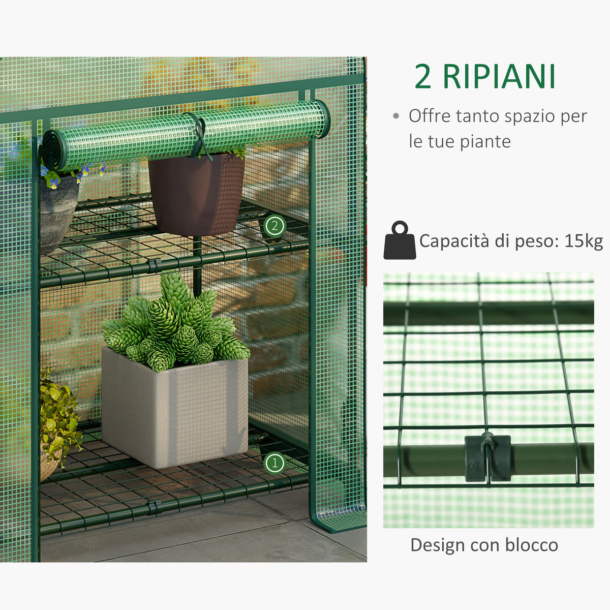 EasyComfort Mini Garden Greenhouse - Tuinkas met 2 metalen schappen, 69x49x92 cm