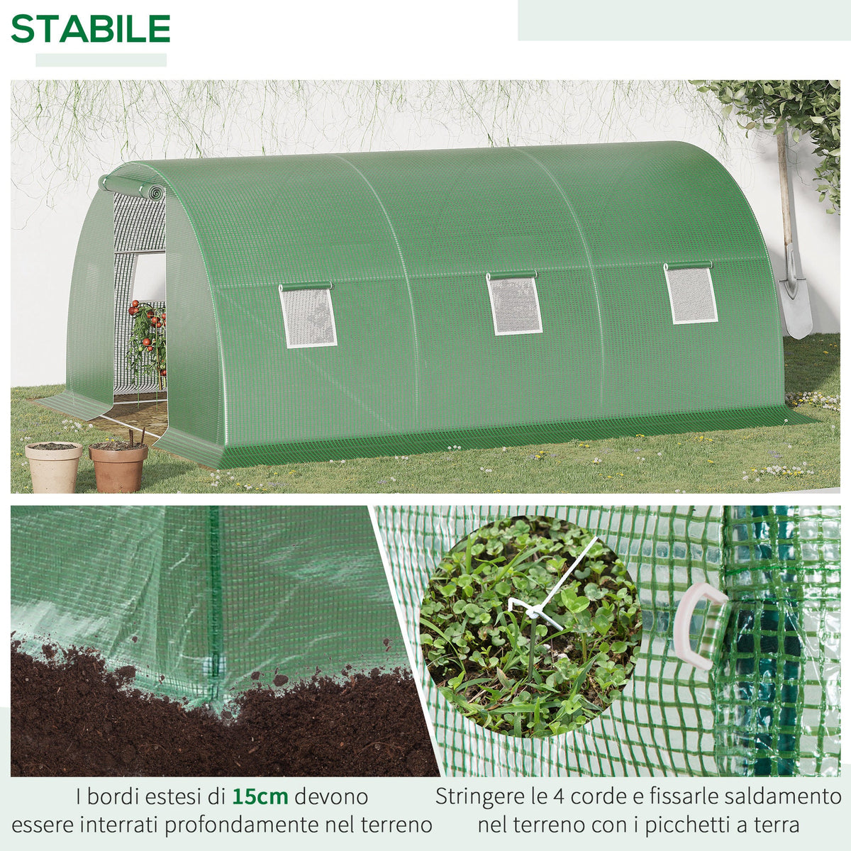 EasyComfort Tunnelserre 4.5x3x2m met PE-hoes en 6 ramen