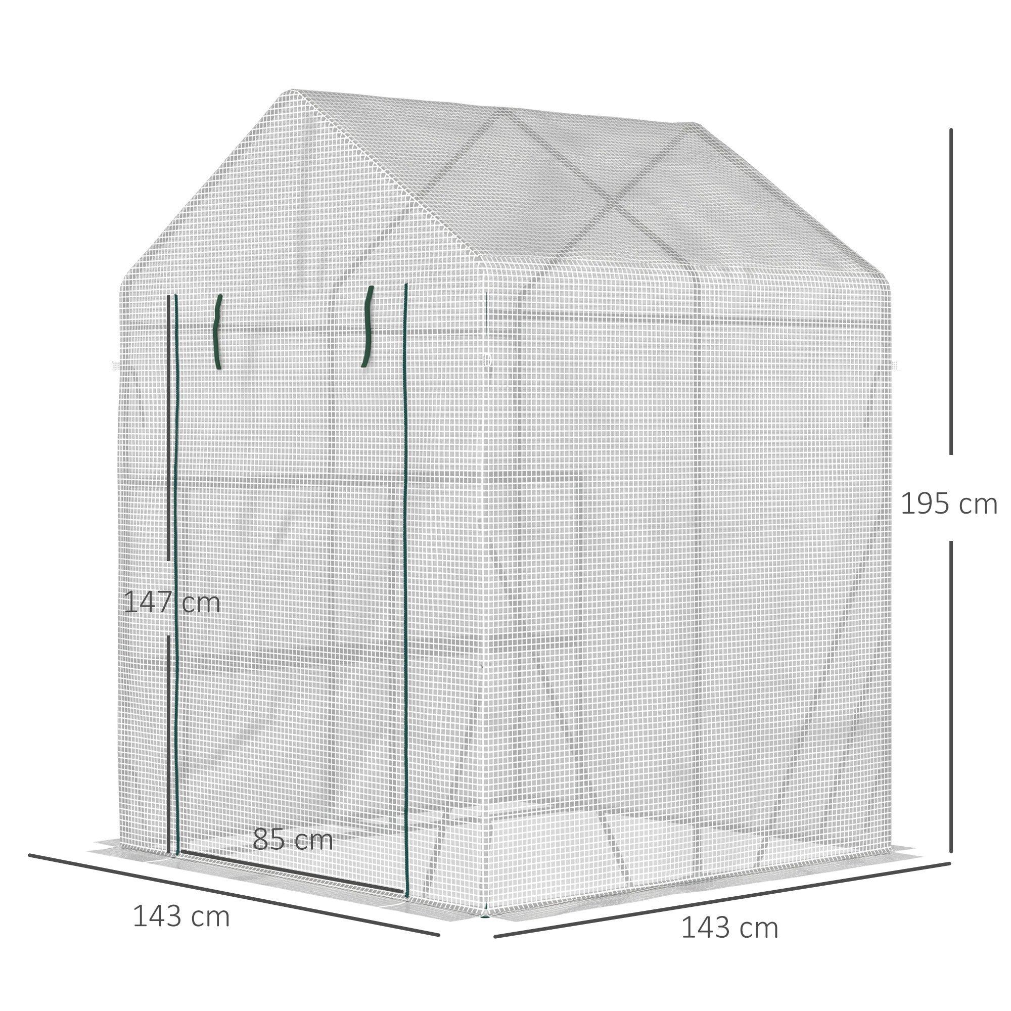 EASYCOMFORT Outdoor Garden Greenhouse in Steel and PE with 2 Shelves and Roller Door, 143x143x195 cm, White