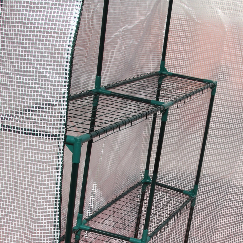 EASYCOMFORT Outdoor Garden Greenhouse in Steel and PE with 2 Shelves and Roller Door, 143x143x195 cm, White