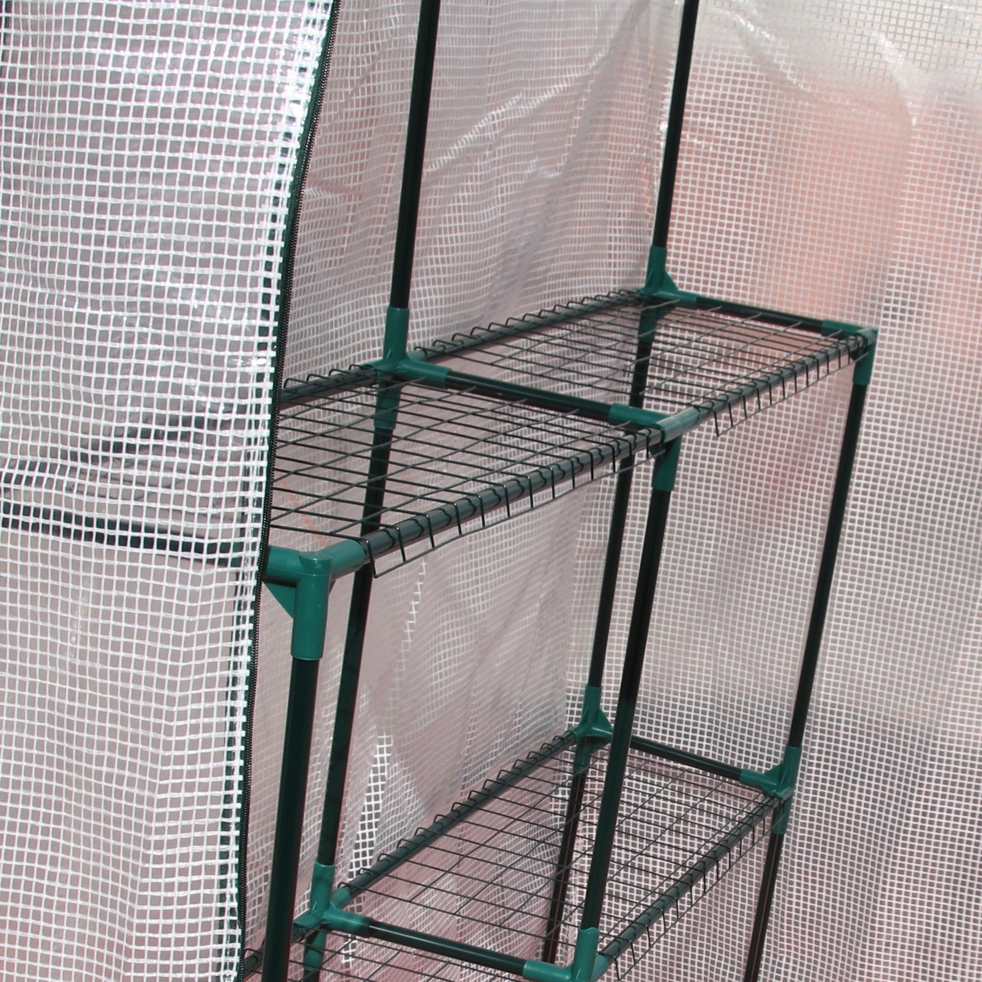 EASYCOMFORT Outdoor Garden Greenhouse in Steel and PE with 2 Shelves and Roller Door, 143x143x195 cm, White