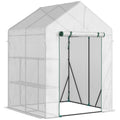 EASYCOMFORT Outdoor Garden Greenhouse in Steel and PE with 2 Shelves and Roller Door, 143x143x195 cm, White