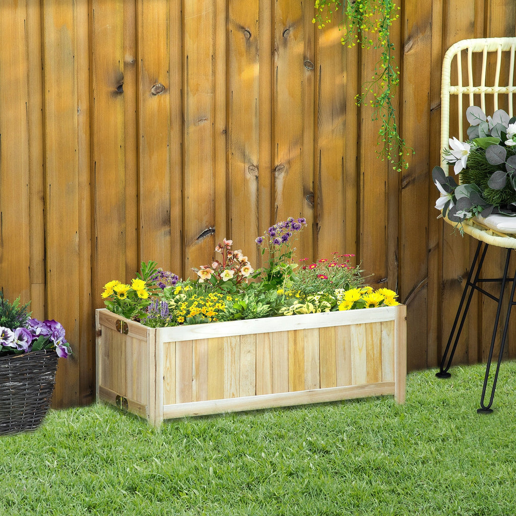 EASYCOMFORT Folding Outdoor Wooden Planter with Draining Base, 70x30x25cm