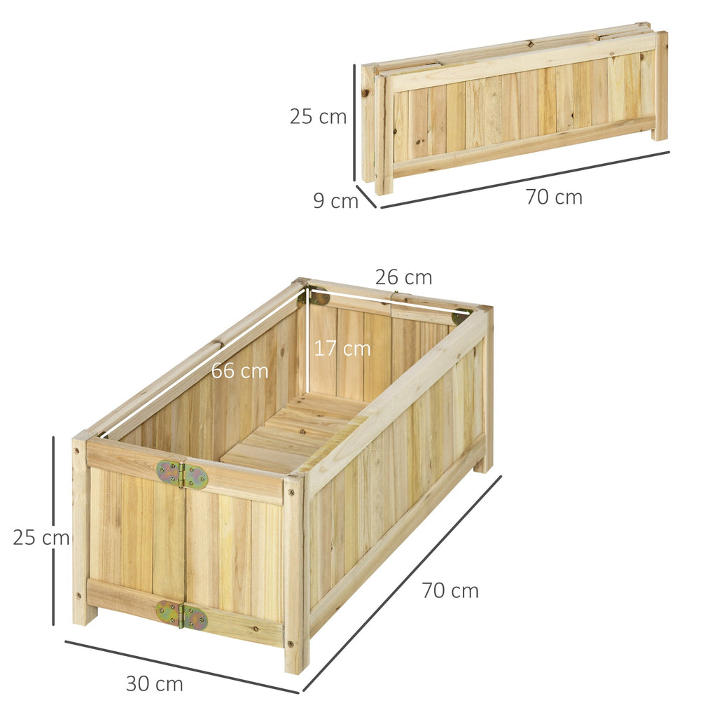 EASYCOMFORT Folding Outdoor Wooden Planter with Draining Base, 70x30x25cm