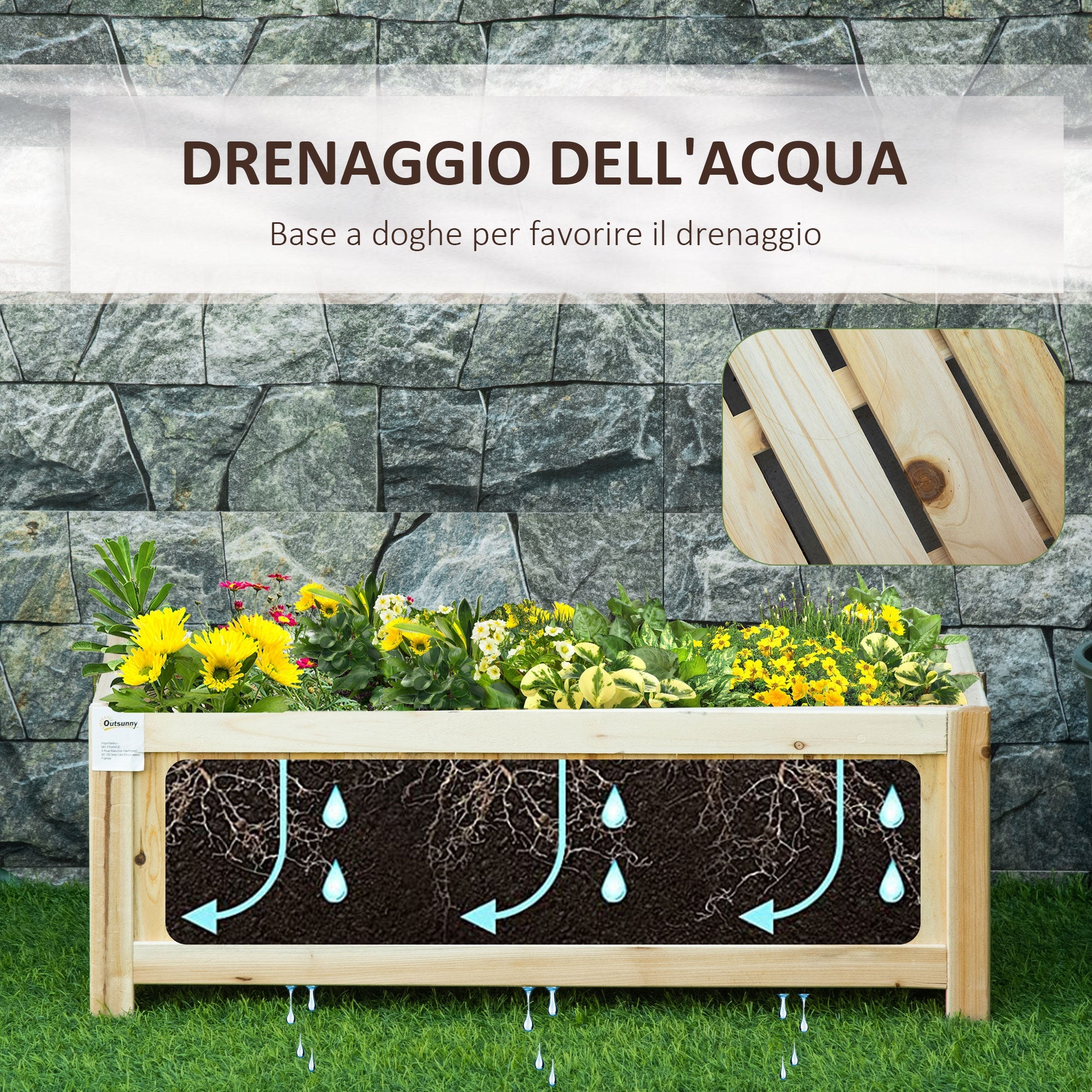 EASYCOMFORT Folding Outdoor Wooden Planter with Draining Base, 70x30x25cm