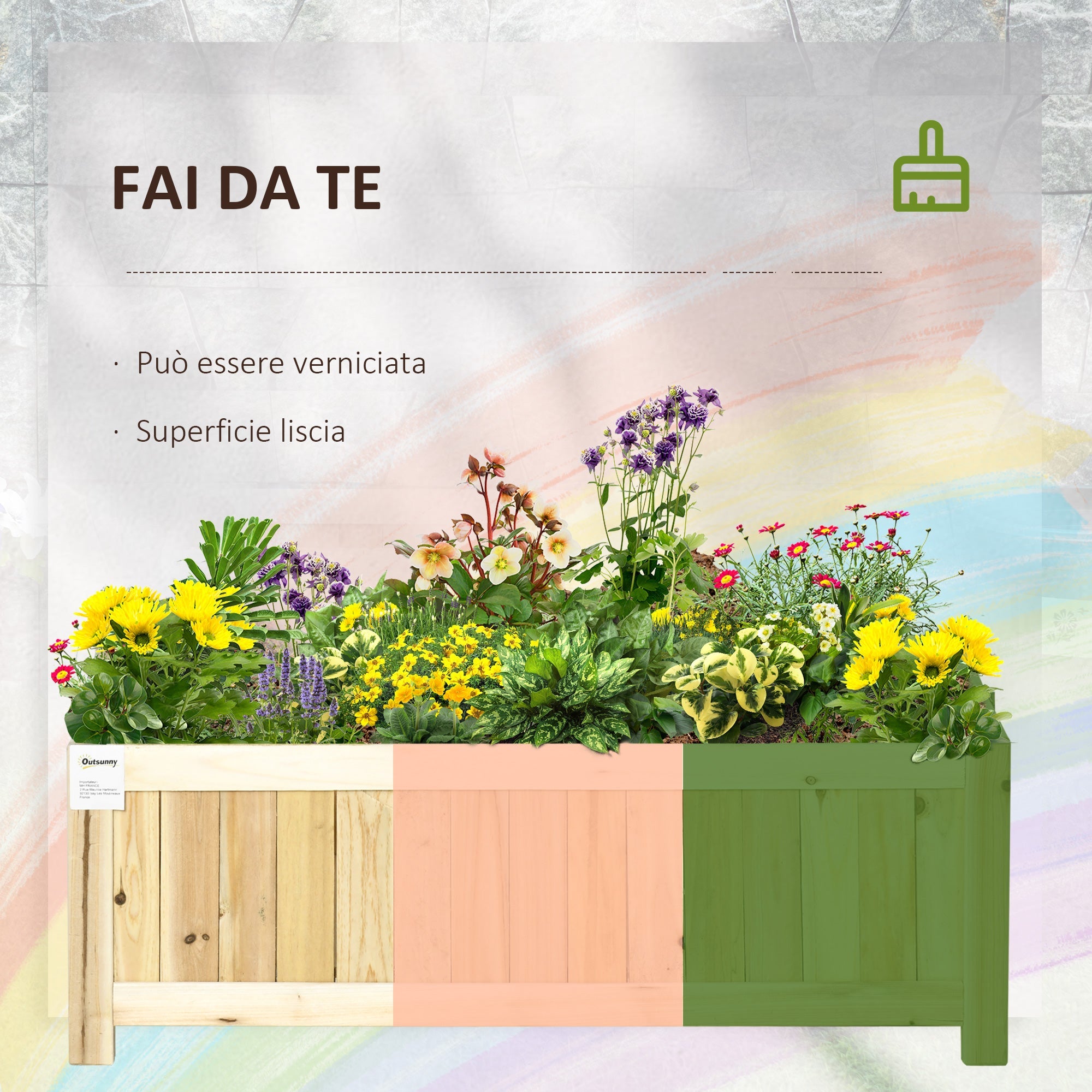 EASYCOMFORT Folding Outdoor Wooden Planter with Draining Base, 70x30x25cm