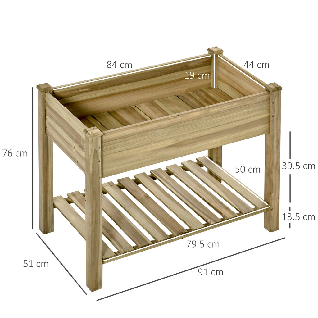 EASYCOMFORT Raised Wooden Planter with Legs and Lower Shelf for Garden and Balcony 91x51x76cm