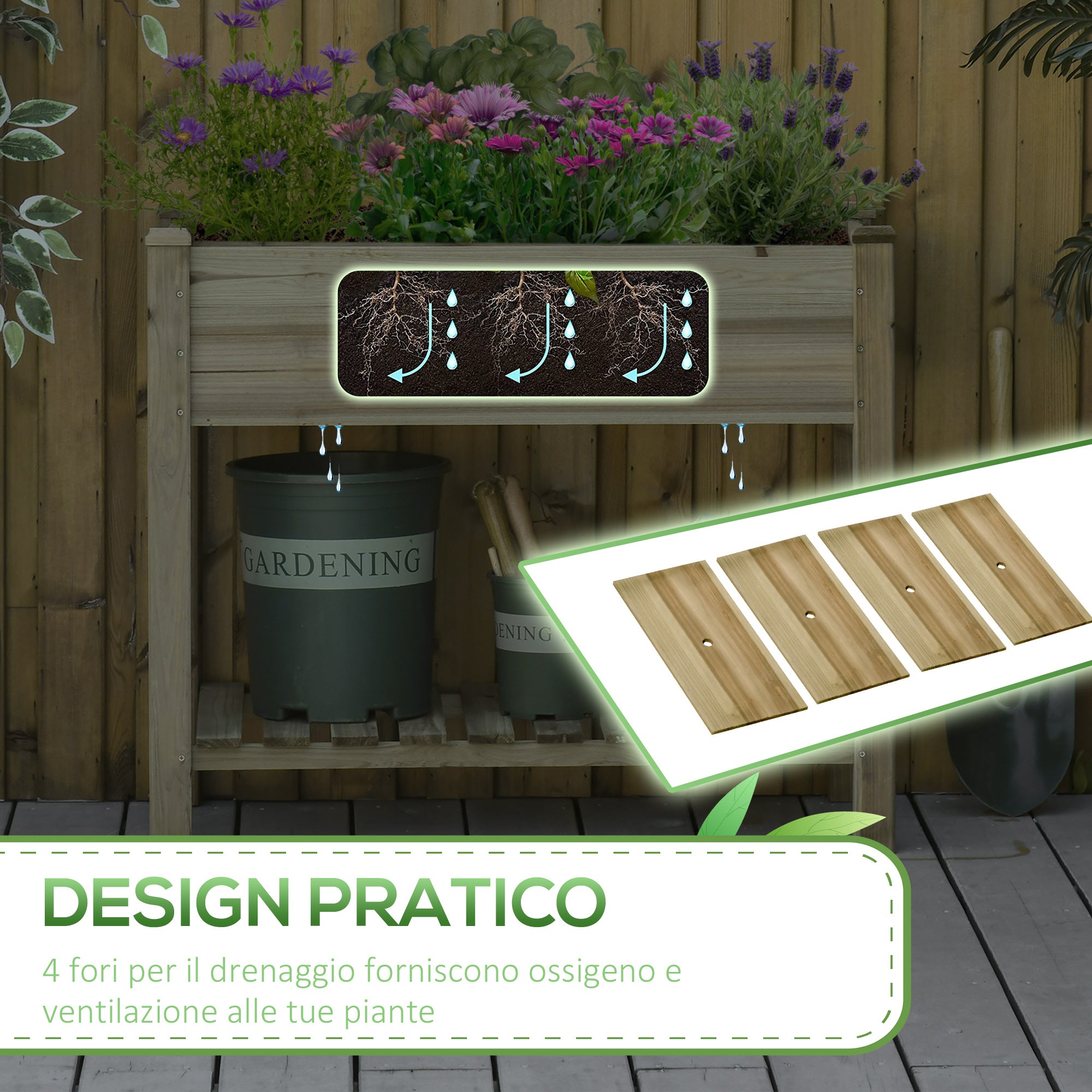 EASYCOMFORT Raised Wooden Planter with Legs and Lower Shelf for Garden and Balcony 91x51x76cm