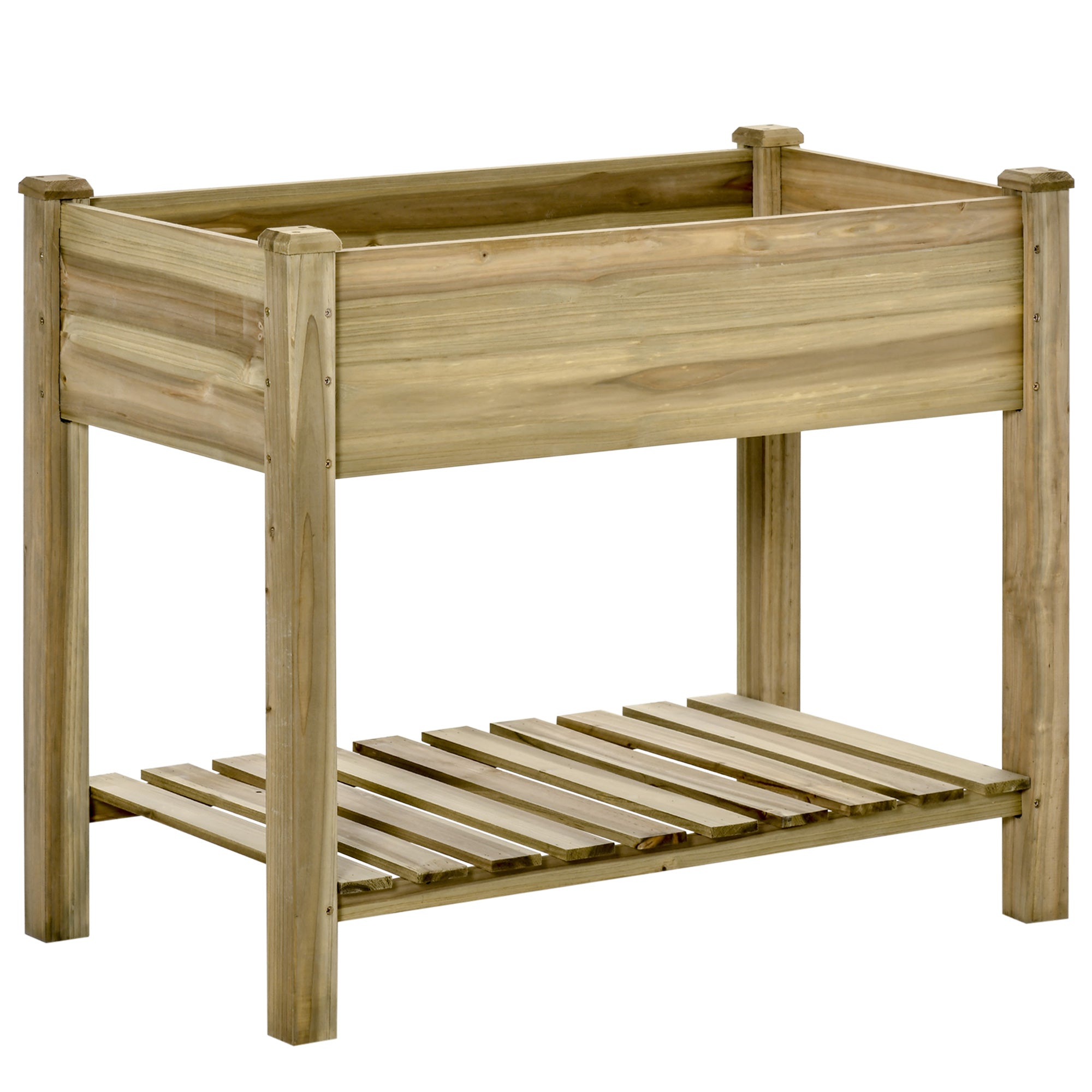 EASYCOMFORT Raised Wooden Planter with Legs and Lower Shelf for Garden and Balcony 91x51x76cm