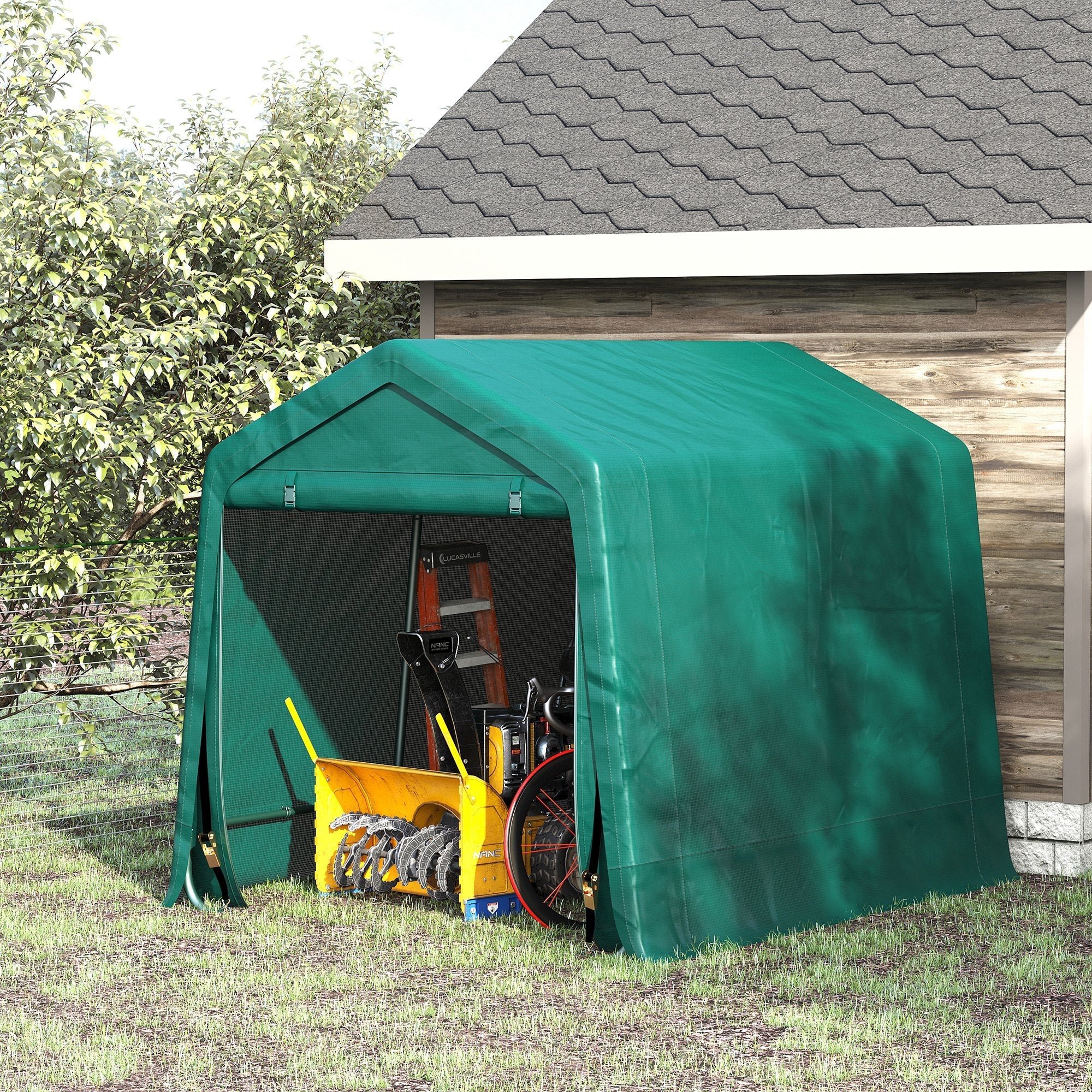 EASYCOMFORT Garage Awning for Cars, Motorcycles and Tools in Metal and PE Fabric, 240x200x202cm, Green