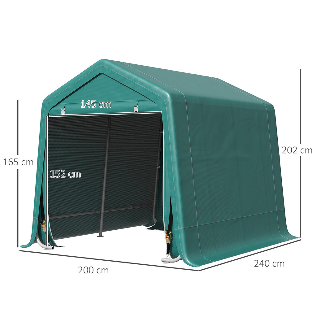 EASYCOMFORT Garage Awning for Cars, Motorcycles and Tools in Metal and PE Fabric, 240x200x202cm, Green