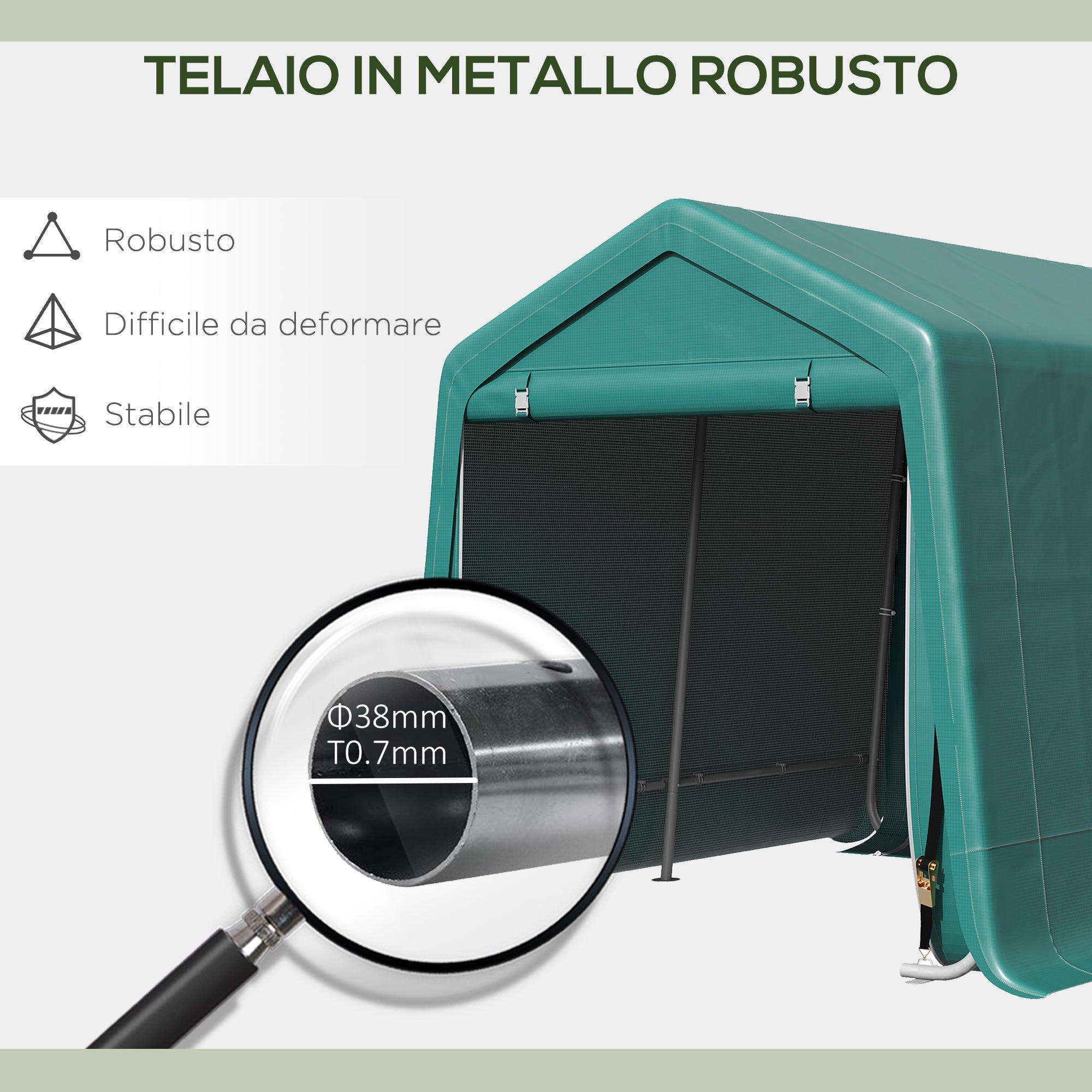 EASYCOMFORT Garage Awning for Cars, Motorcycles and Tools in Metal and PE Fabric, 240x200x202cm, Green
