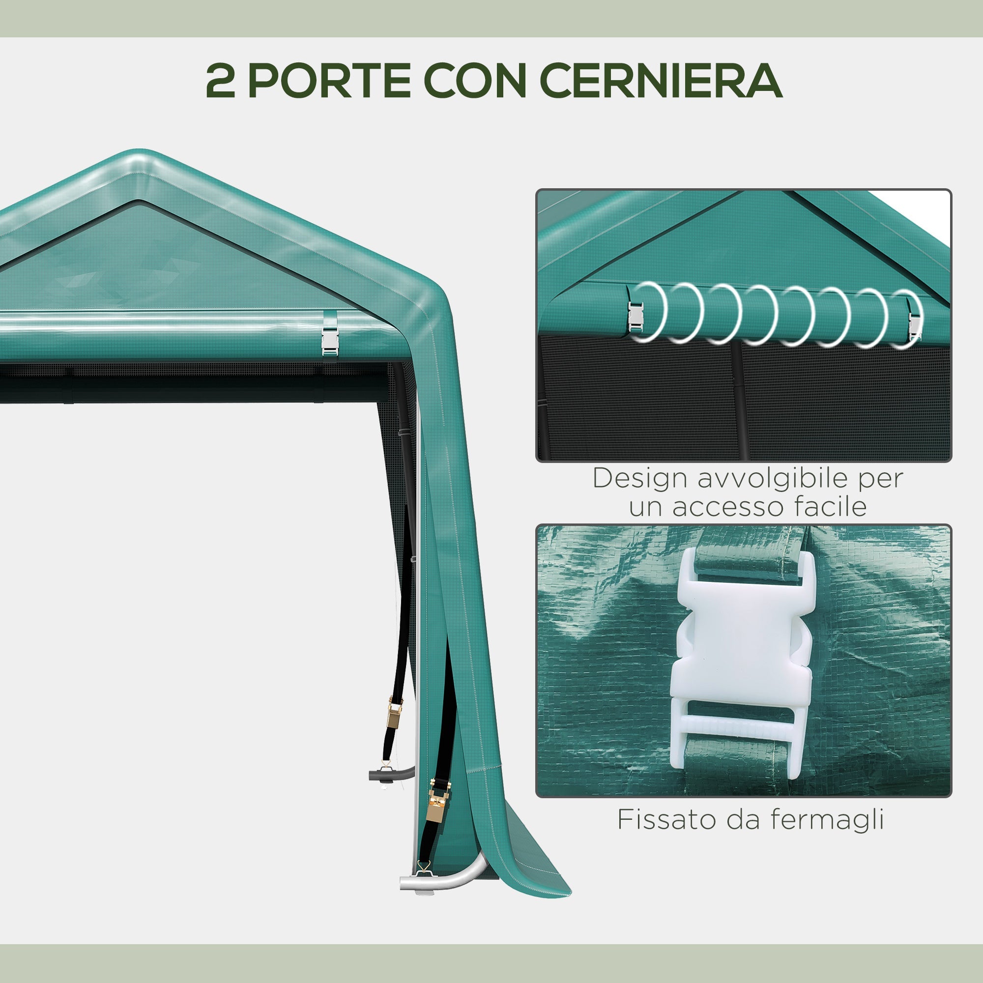 EASYCOMFORT Garage Awning for Cars, Motorcycles and Tools in Metal and PE Fabric, 240x200x202cm, Green