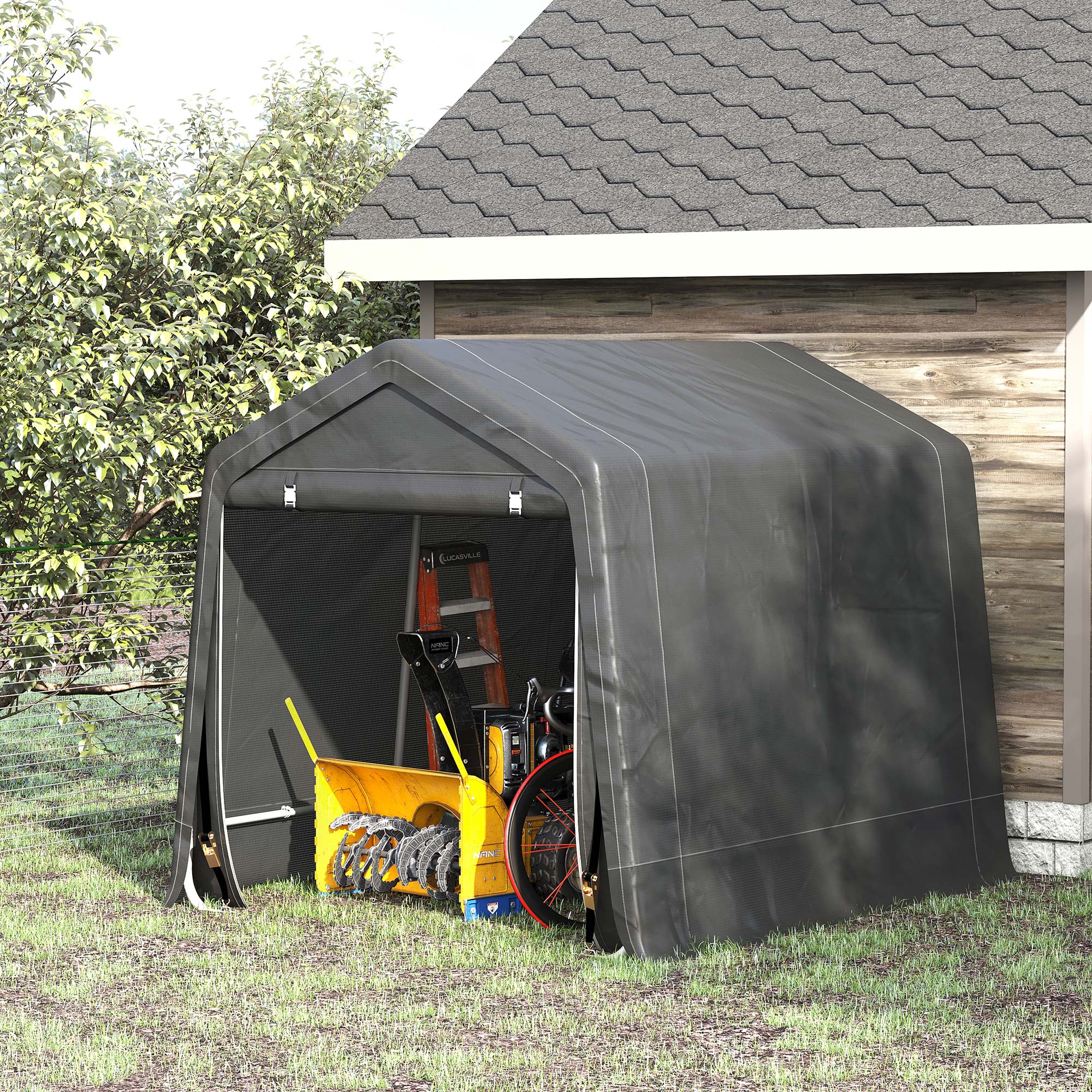 Easycomfort Tendone Garage per Auto, Moto e Attrezzi in Metallo e Tessuto PE, 280x240x240cm, Grigio