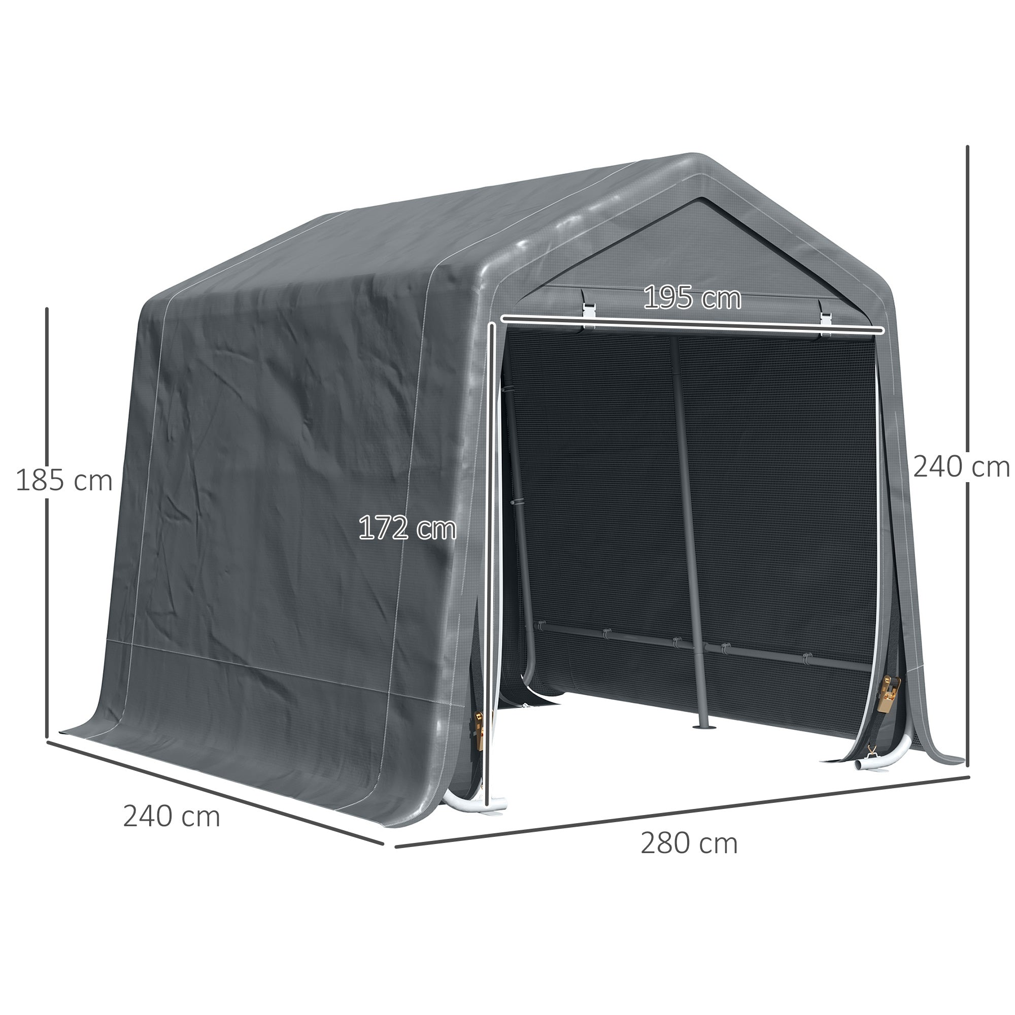 Easycomfort Tendone Garage per Auto, Moto e Attrezzi in Metallo e Tessuto PE, 280x240x240cm, Grigio