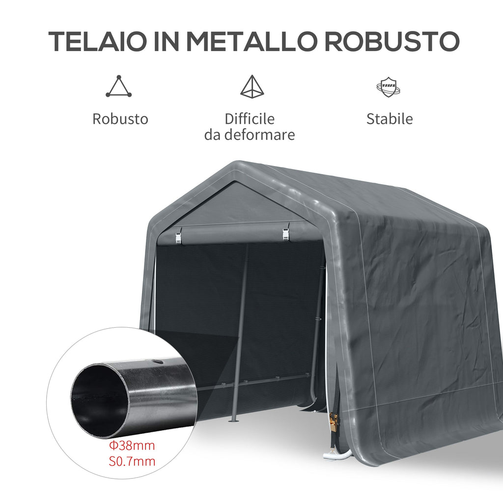 Easycomfort Tendone Garage per Auto, Moto e Attrezzi in Metallo e Tessuto PE, 280x240x240cm, Grigio