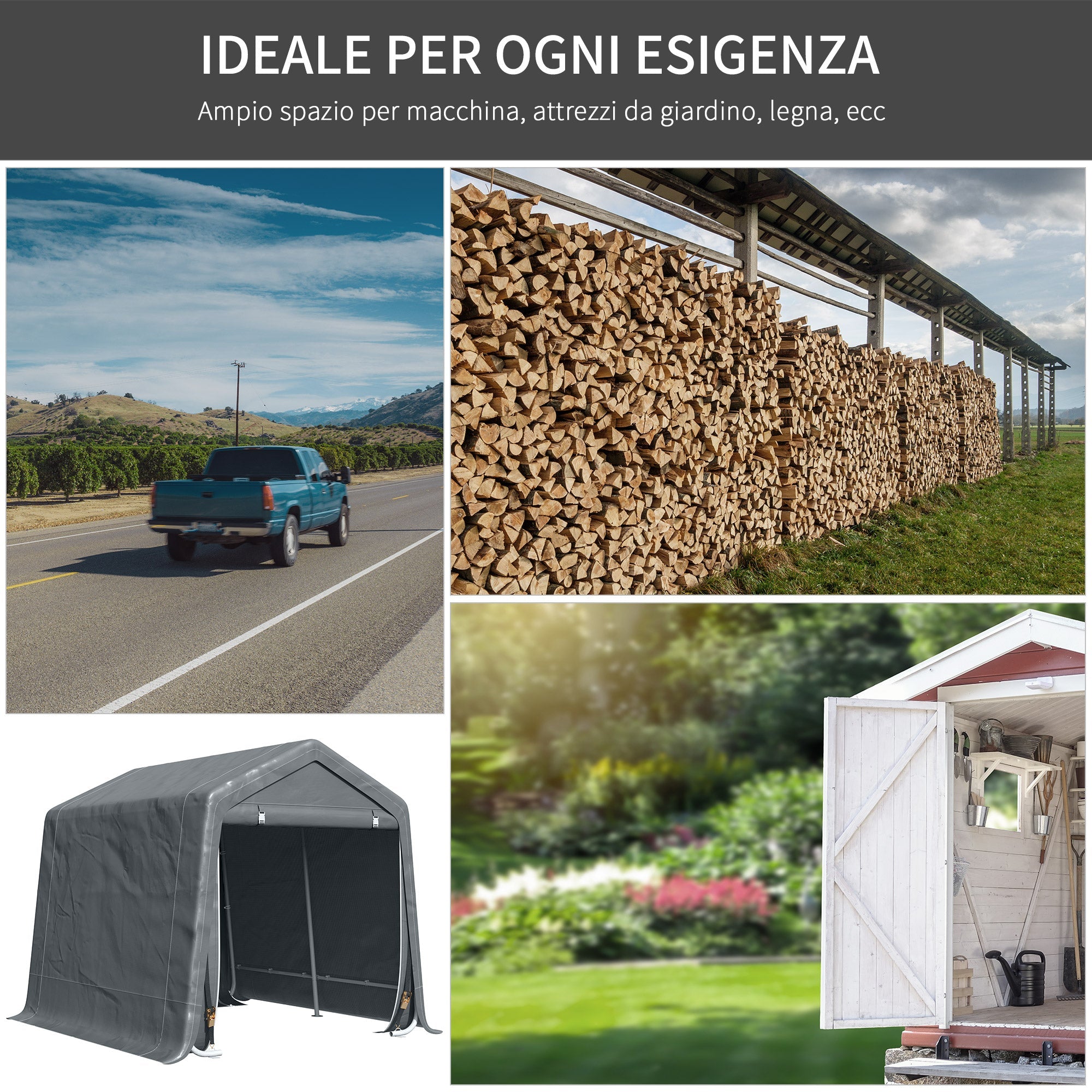 Easycomfort Tendone Garage per Auto, Moto e Attrezzi in Metallo e Tessuto PE, 280x240x240cm, Grigio