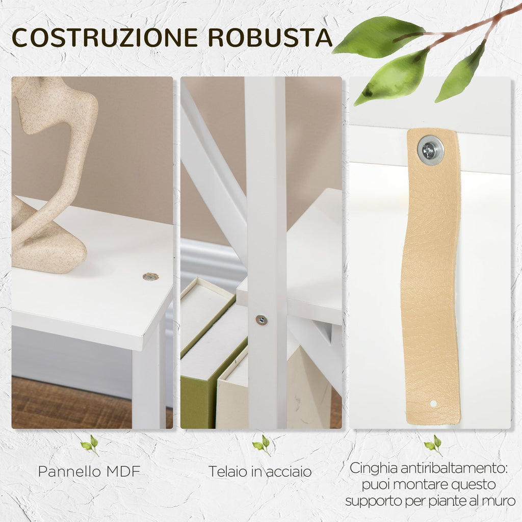 EASYCOMFORT 5-Tier Crescent-Moon Flower Stand for Indoors and Outdoors in MDF and Steel, 50x30x160 cm, White