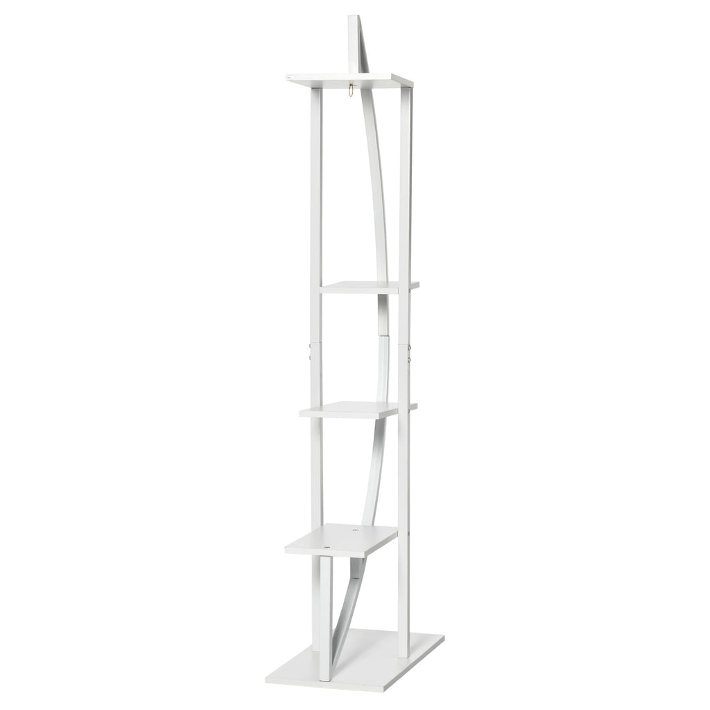 EASYCOMFORT 5-Tier Crescent-Moon Flower Stand for Indoors and Outdoors in MDF and Steel, 50x30x160 cm, White