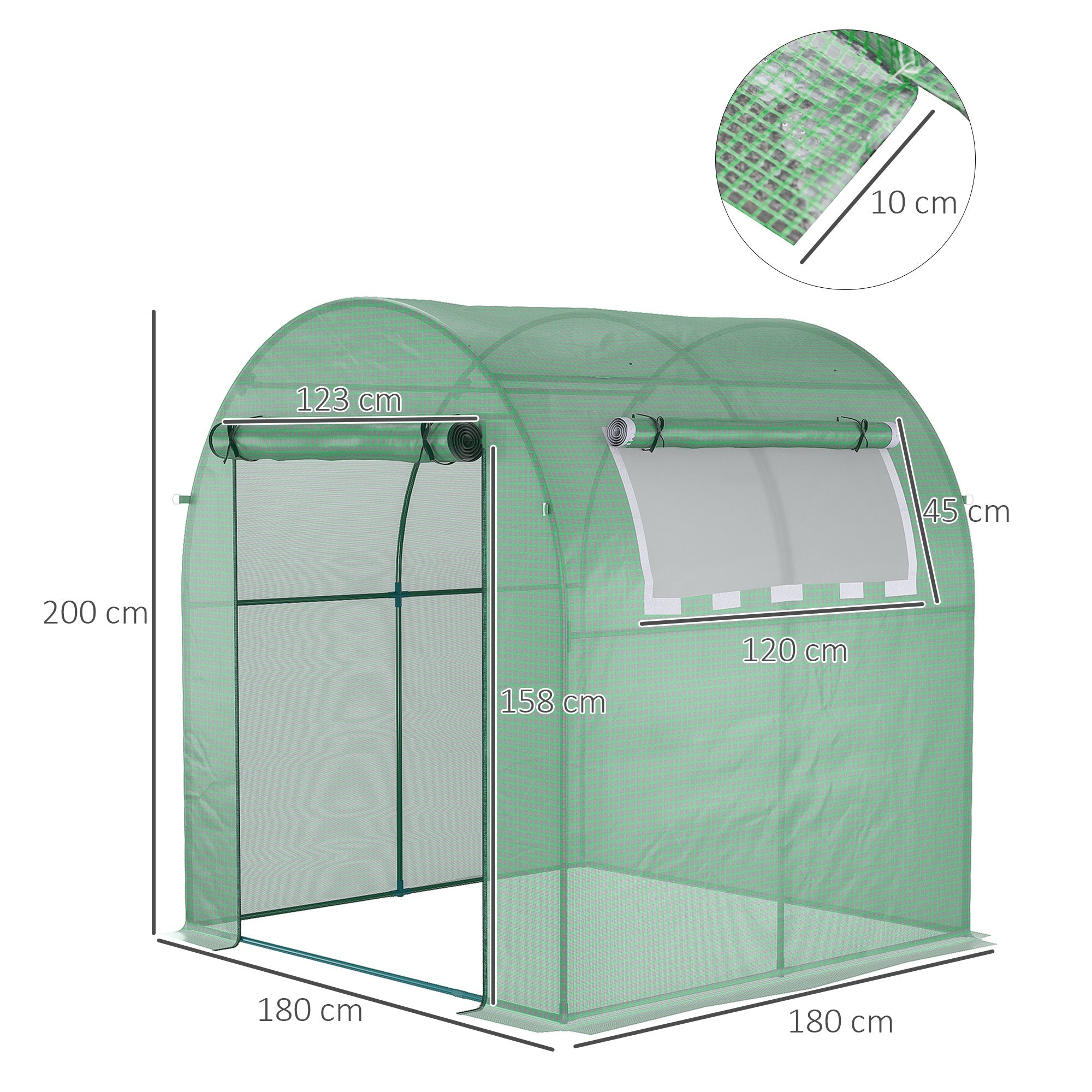 EASYCOMFORT Tunnel Garden Greenhouse with Roller Doors and Windows in Green PE, 180x180x200cm