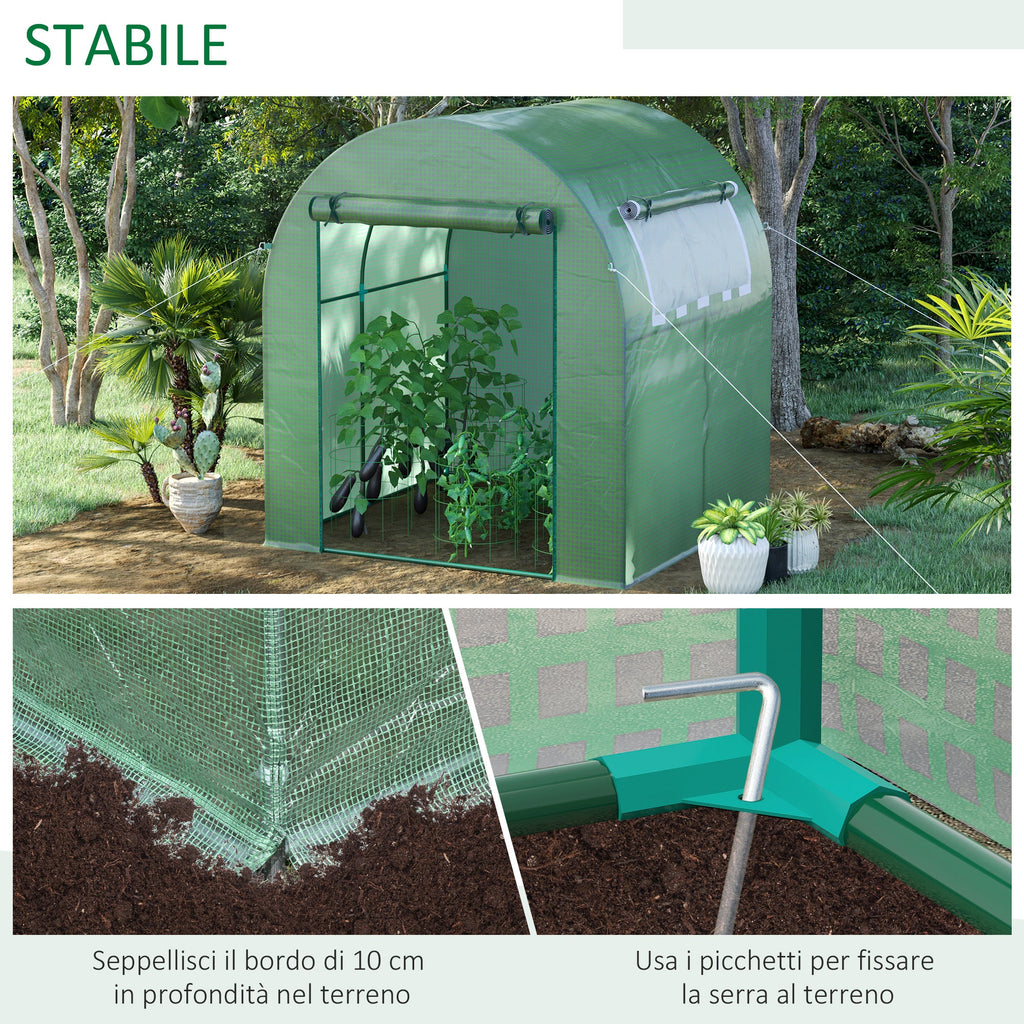 EASYCOMFORT Tunnel Garden Greenhouse with Roller Doors and Windows in Green PE, 180x180x200cm