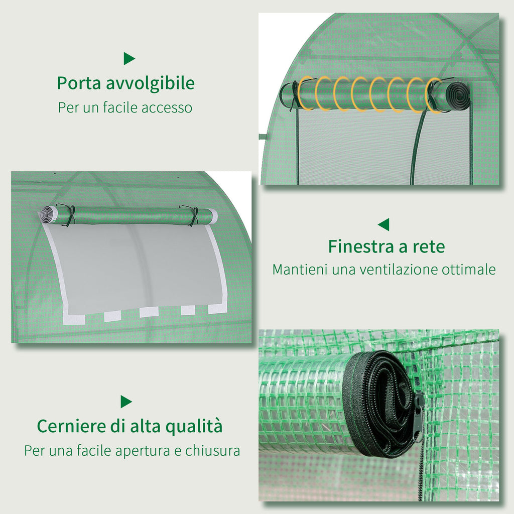 EASYCOMFORT Tunnel Garden Greenhouse with Roller Doors and Windows in Green PE, 180x180x200cm