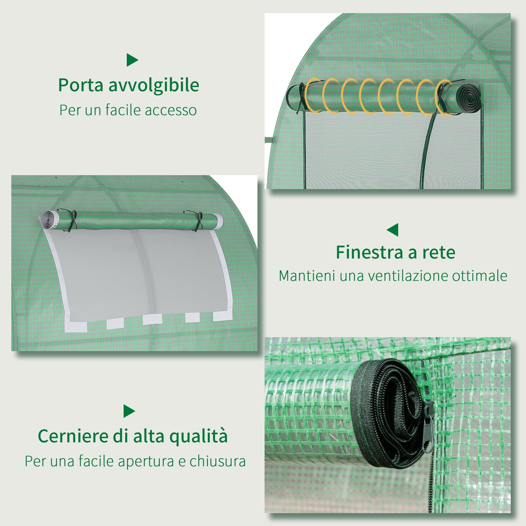 EASYCOMFORT Tunnel Garden Greenhouse with Roller Doors and Windows in Green PE, 180x180x200cm