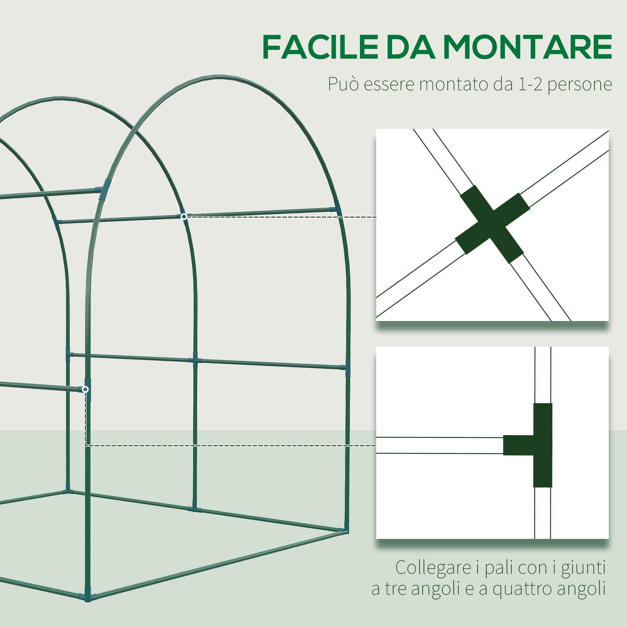 EASYCOMFORT Tunnel Garden Greenhouse with Roller Doors and Windows in Green PE, 180x180x200cm