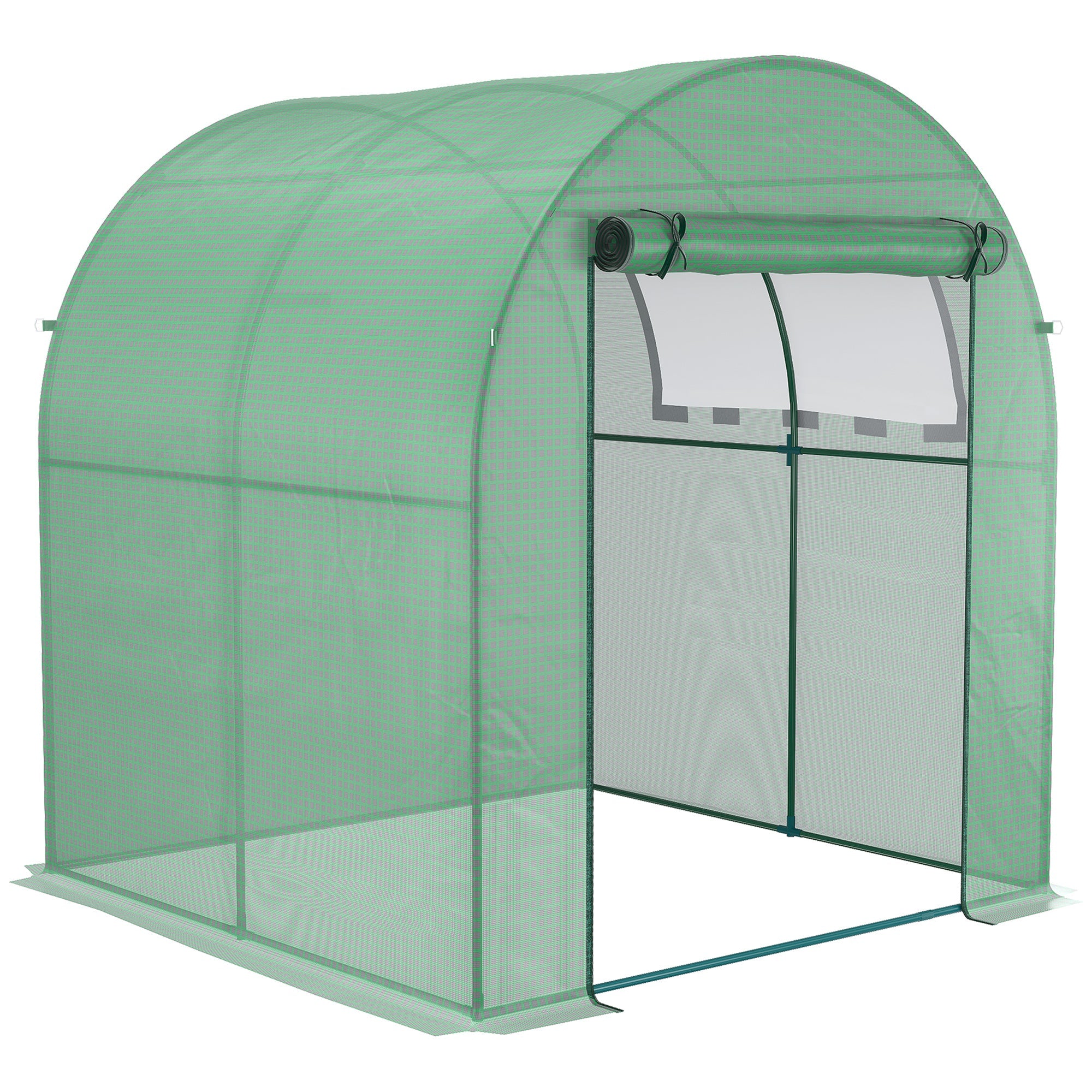 EASYCOMFORT Tunnel Garden Greenhouse with Roller Doors and Windows in Green PE, 180x180x200cm