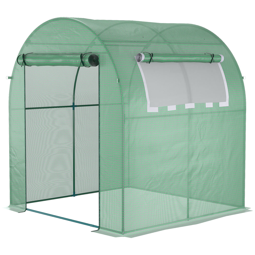EASYCOMFORT Tunnel Garden Greenhouse with Roller Doors and Windows in Green PE, 180x180x200cm