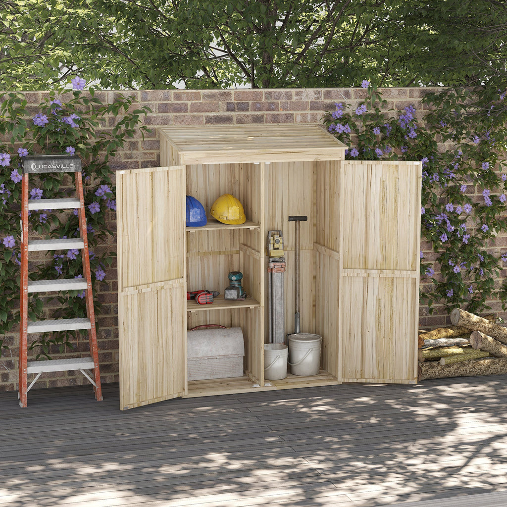 EASYCOMFORT Garden Shed in Fir Wood with 2 Doors and Shelves, 120x57x183cm, Natural