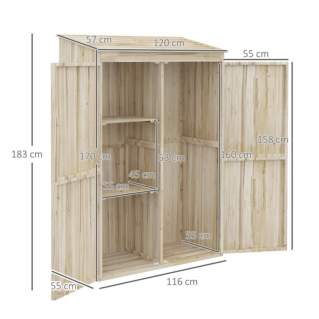 EASYCOMFORT Garden Shed in Fir Wood with 2 Doors and Shelves, 120x57x183cm, Natural