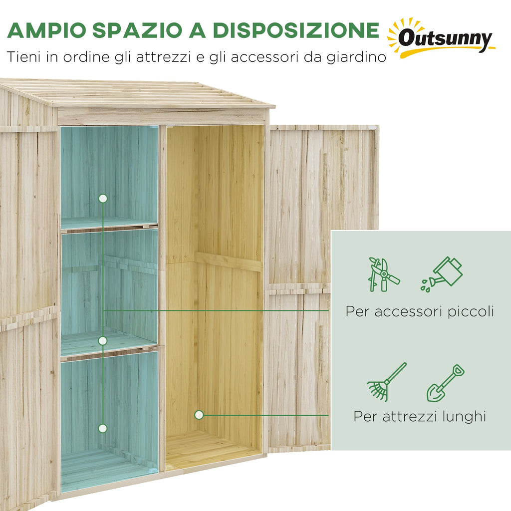 EASYCOMFORT Garden Shed in Fir Wood with 2 Doors and Shelves, 120x57x183cm, Natural