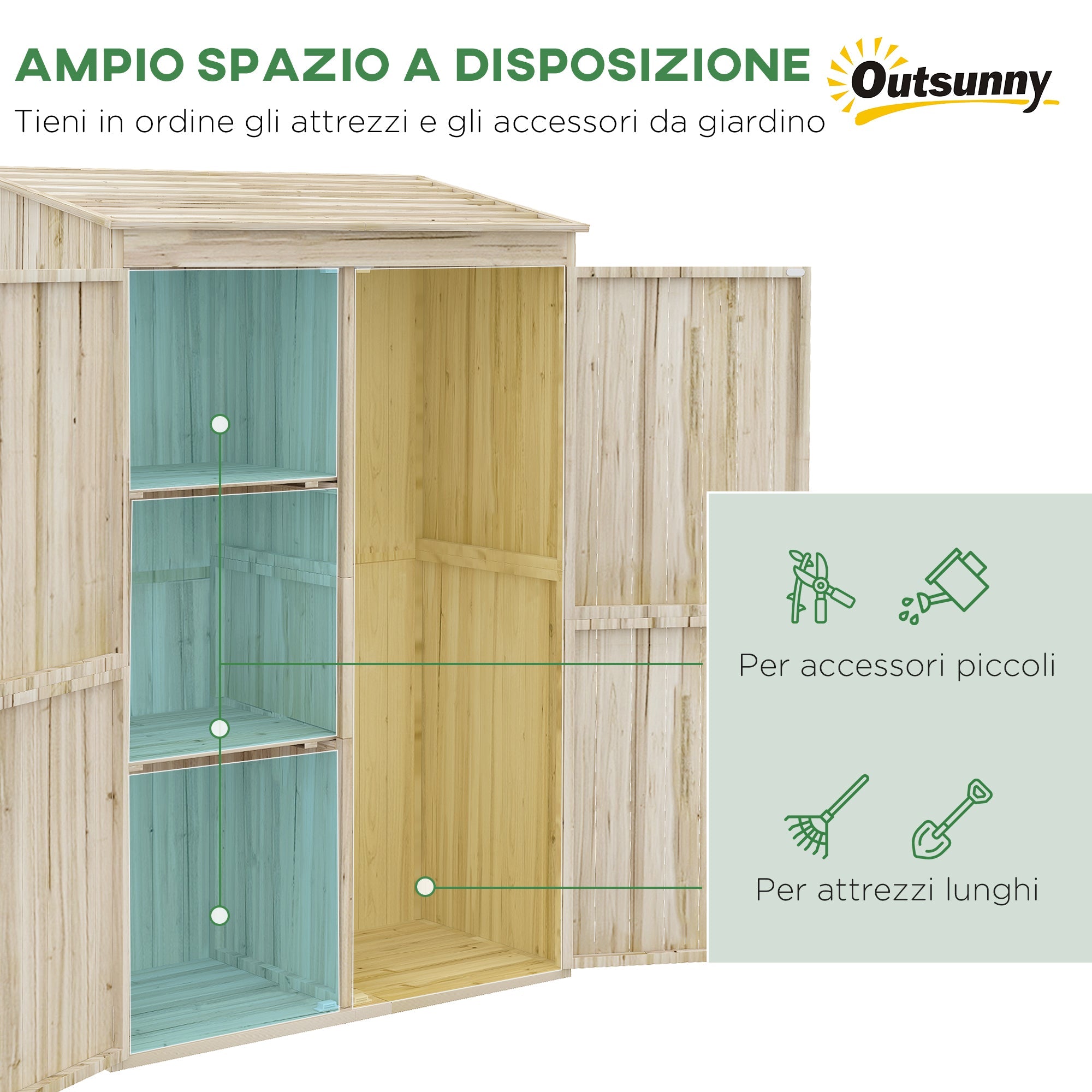 EASYCOMFORT Garden Shed in Fir Wood with 2 Doors and Shelves, 120x57x183cm, Natural