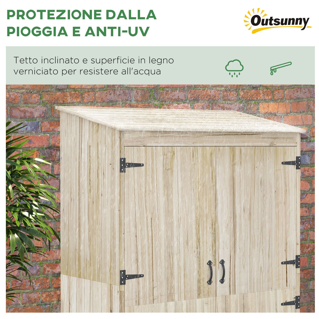 EASYCOMFORT Garden Shed in Fir Wood with 2 Doors and Shelves, 120x57x183cm, Natural