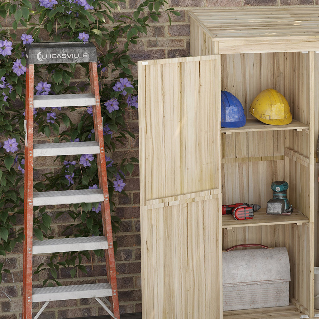 EASYCOMFORT Garden Shed in Fir Wood with 2 Doors and Shelves, 120x57x183cm, Natural