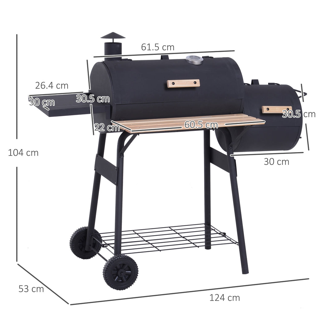 EasyComfort Houtskoolbarbecue met Deksel en Rookkamer 124x53x104 cm, zwart