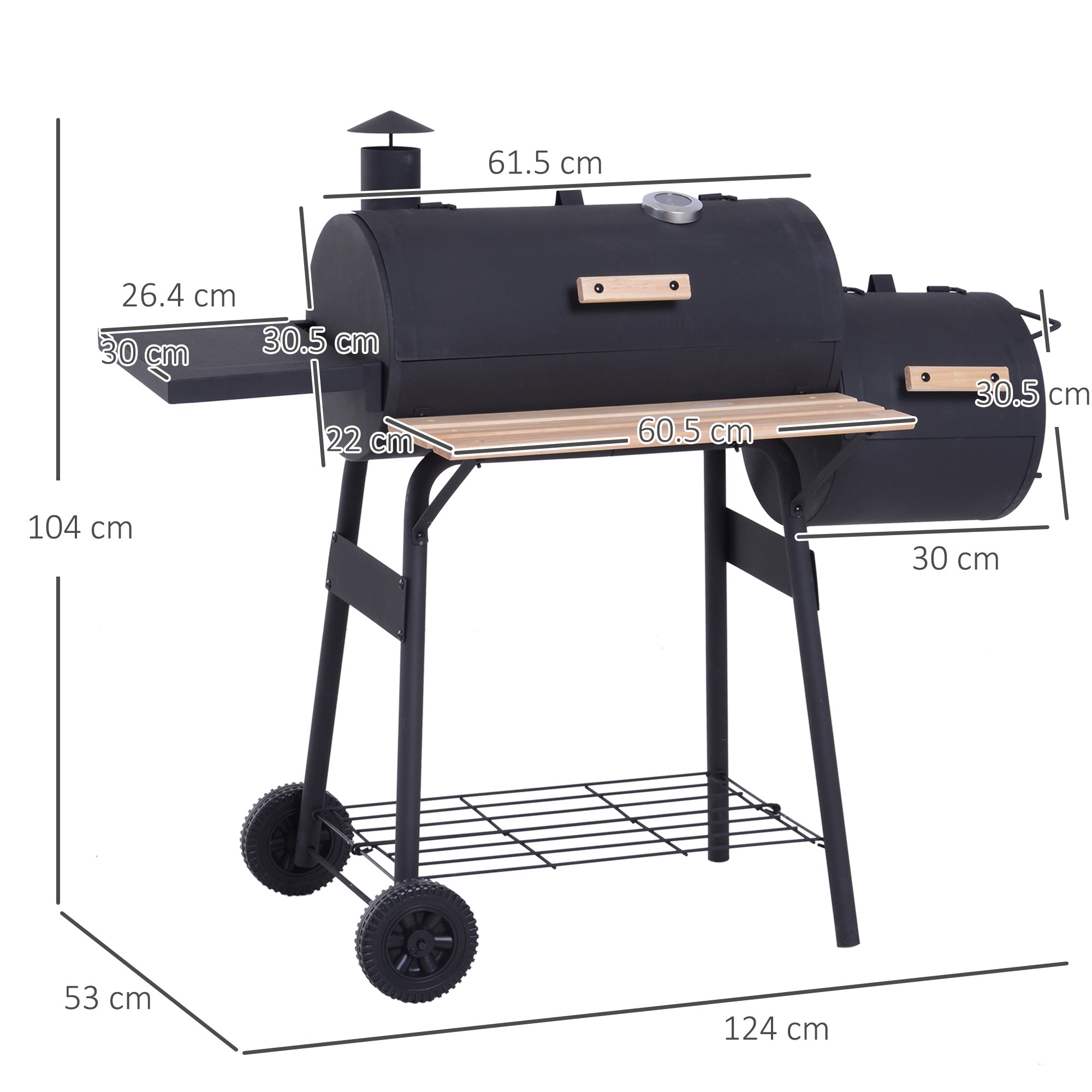EasyComfort Houtskoolbarbecue met Deksel en Rookkamer 124x53x104 cm, zwart