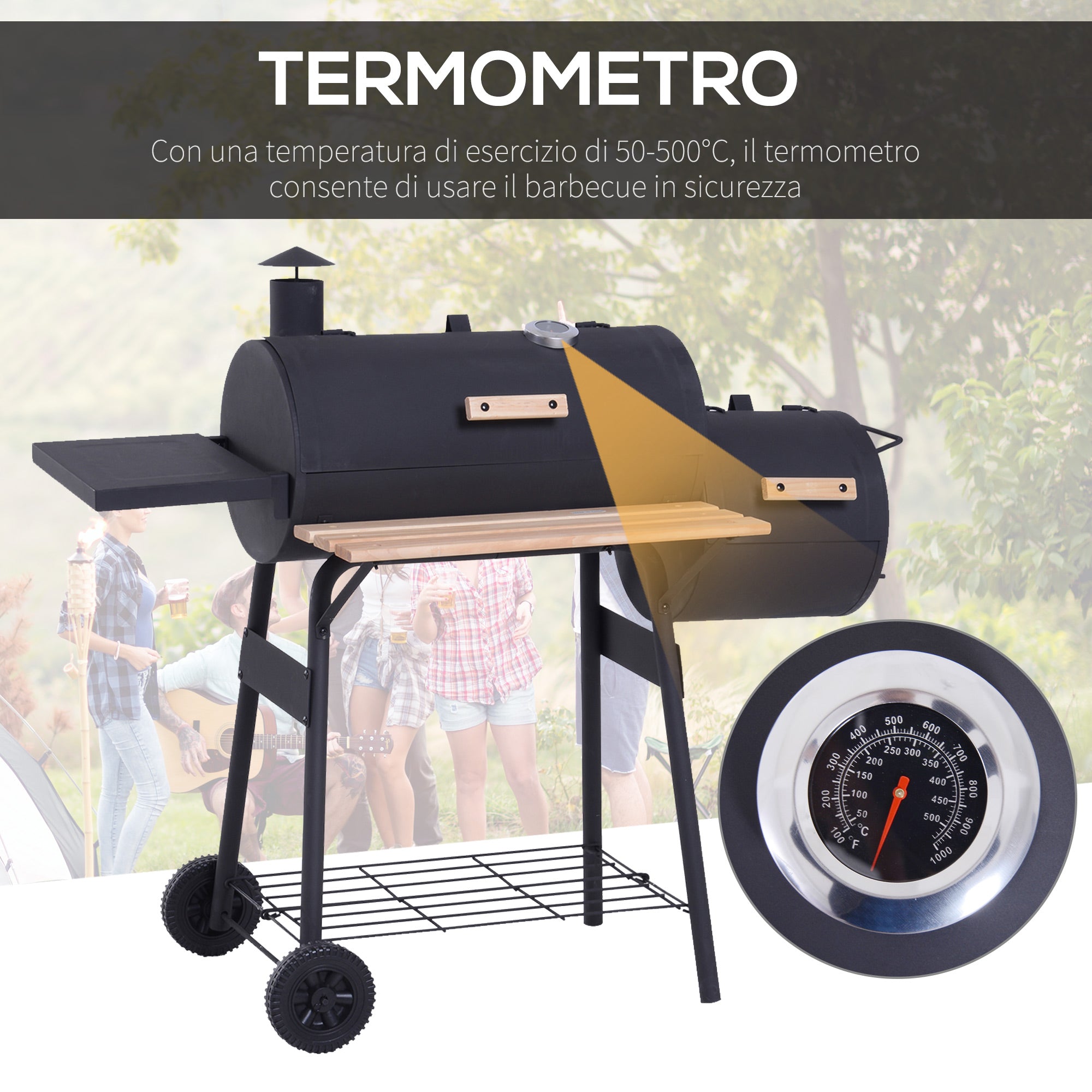 EasyComfort Houtskoolbarbecue met Deksel en Rookkamer 124x53x104 cm, zwart