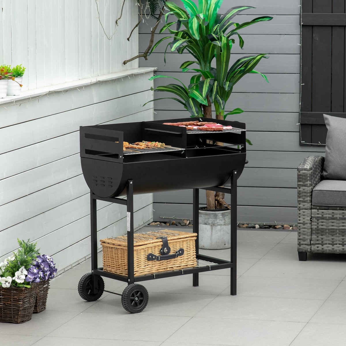 EASYCOMFORT Barbecue staal, 2 onafhankelijke roosters, 90×45×96 cm