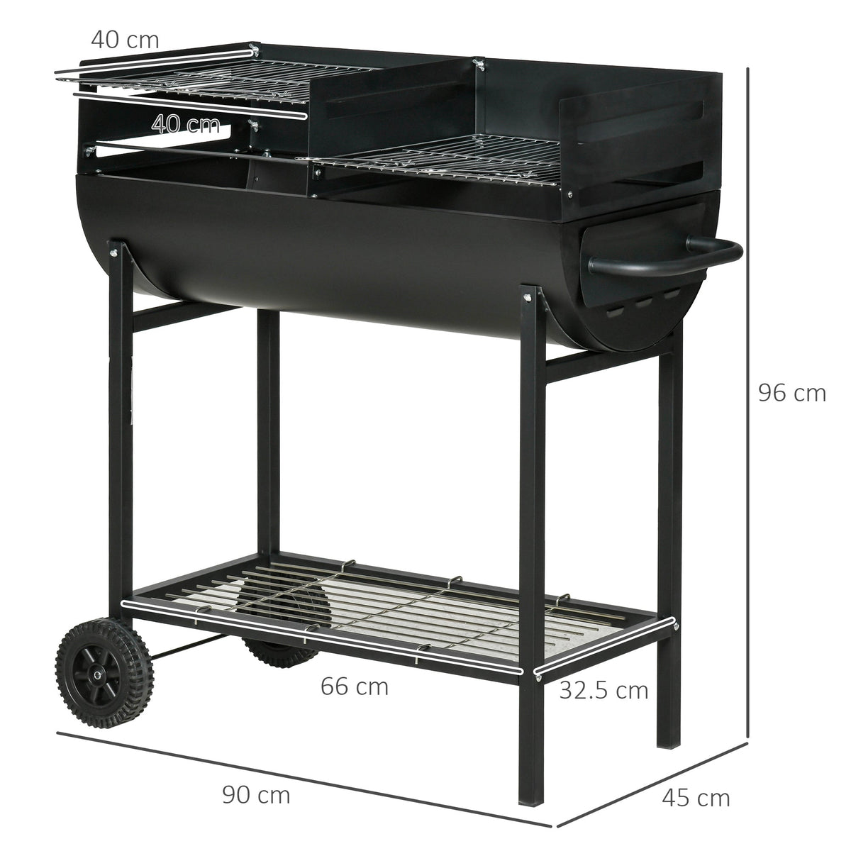 EASYCOMFORT Barbecue staal, 2 onafhankelijke roosters, 90×45×96 cm